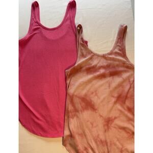 PINK Victoria's Secret Ribbed Scoop Neck Tank Top XS Pink Tie-Dye set of 2
